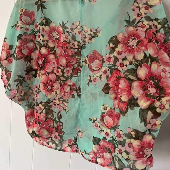Farm Rio Floral Short Sleeve Blouse Turquoise Teal Flowers Button Pink Top - Picture 12 of 12